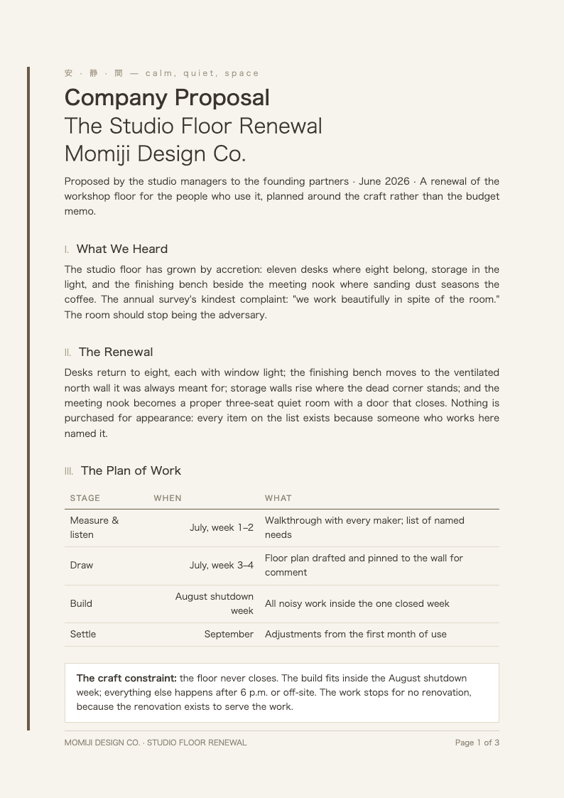 Japandi minimalist company proposal